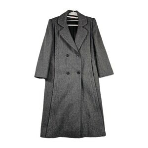 Vintage Alorna Wool Herringbone Coat Womens Petite Double Breasted Gray ILGWU